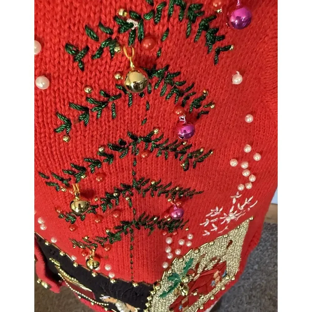 VTG Lisa International Sz PM Ugly Christmas Sweater Vest‎ Real Jingle Bells Snow